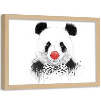 Plakat ozdobny w ramie naturalnej FEEBY Panda w przebraniu clowna, 70x50 cm - Feeby