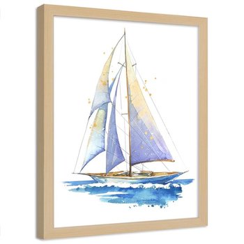 Plakat ozdobny w ramie naturalnej FEEBY Żaglówka na morzu, 20x30 cm - Feeby