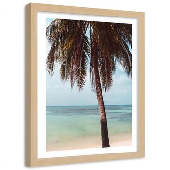 Plakat ozdobny w ramie naturalnej, Ocean palma egzotyka - Plakat w ramie naturalnej - 50x70 - Feeby