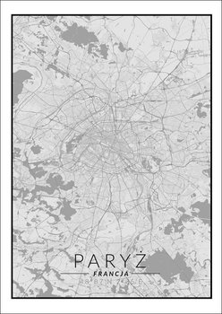 Plakat, Paryż mapa czarno biała, 20x30 cm - reinders