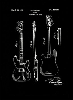 Plakat, Patent Fender Gitara Basowa Projekt 1952 - retro, 50x70 cm - reinders