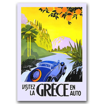Plakat retro do salonu Greece En Auto A1 60x85cm - Vintageposteria