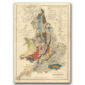 Plakat retro do salonu Stara Mapa Anglii A3 - Vintageposteria