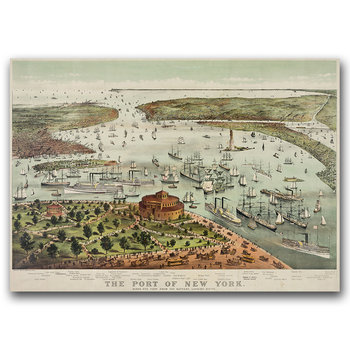 Plakat retro Port w Nowym Jorku Mapa wieku A3 - Vintageposteria