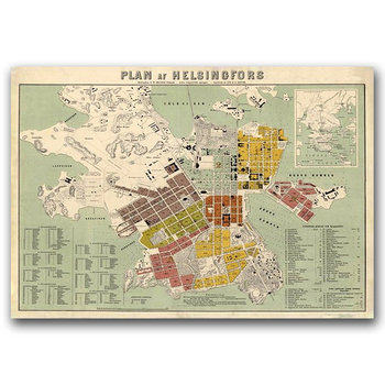 Plakat retro Stara mapa Helsinki Finlandia A3 - Vintageposteria