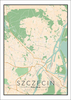 Plakat, Szczecin mapa kolorowa, 70x100 cm - reinders