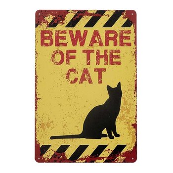 Plakat Tabliczka Dekoracyjna Metalowa Beware Of The Cat 1 - Rustykalne Uchwyt