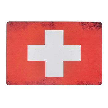 Plakat Tabliczka Dekoracyjna Metalowa Flaga Szwajcarii - Rustykalne Uchwyt