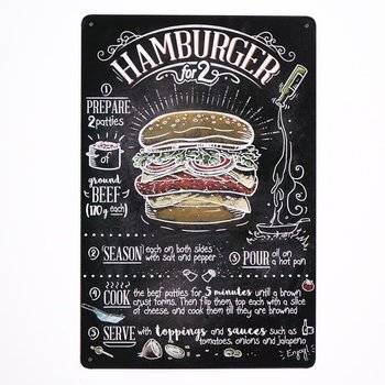 Plakat Tabliczka dekoracyjna metalowa HAMBURGER RECIPE - RustykalneUchwyty