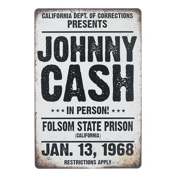 Plakat Tabliczka dekoracyjna metalowa JOHNNY CASH RESTRICTION APPLY - Rustykalne Uchwyt