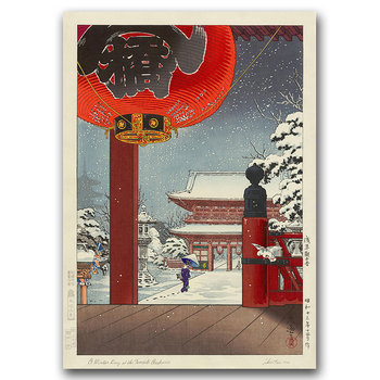 Plakat vintage do salonu Zima świątynia Asakusa A2 - Vintageposteria