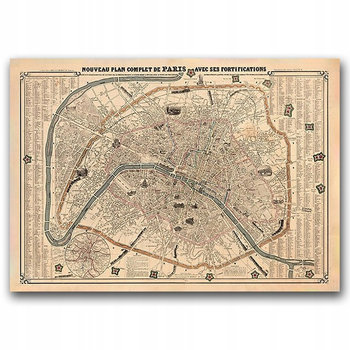 Plakat vintage Stara mapa Paryża A2 60x40 cm 40x60 - Inny producent