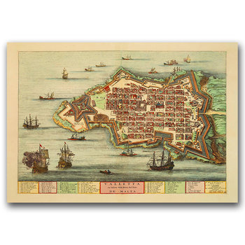Plakat vintage Stara mapa wyspy Malta Valletta A3 - Vintageposteria
