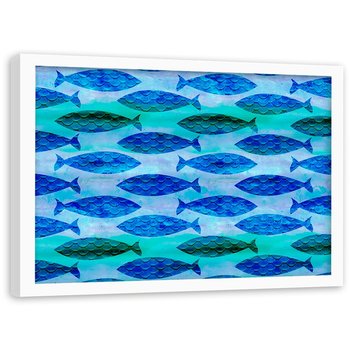 Plakat w ramie białej, Abstrakcyjne ryby - 70x50 - Feeby