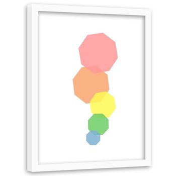 Plakat w ramie białej FEEBY Abstrakcyjne kolorowe ośmiokąty, 40x60 cm - Feeby