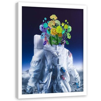 Plakat w ramie białej FEEBY Amerykański astronauta i kwiaty, 40x60 cm - Feeby