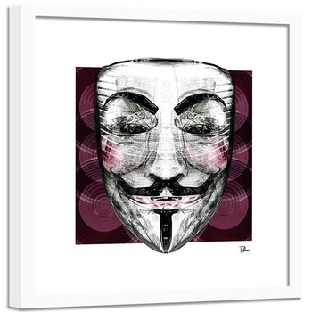 Plakat w ramie białej FEEBY Anonymous maska, 60x60 cm - Feeby