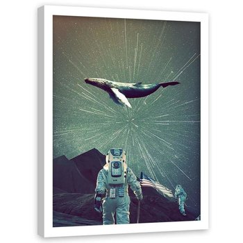 Plakat w ramie białej FEEBY Astronauta i wieloryb, 50x70 cm - Feeby