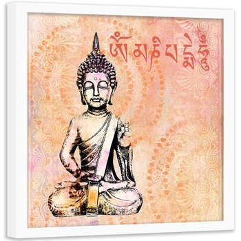 Plakat w ramie białej FEEBY, Budda i mantra, 80x80 cm - Feeby