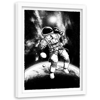 Plakat w ramie białej FEEBY Czarno-biały kosmonauta, 50x70 cm - Feeby