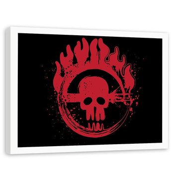 Plakat w ramie białej FEEBY Czerwona płonąca czaszka, 100x70 cm - Feeby
