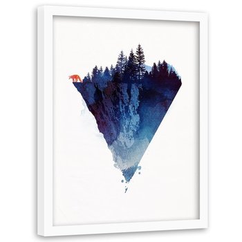 Plakat w ramie białej FEEBY Czerwony lis na skraju lasu, 50x70 cm - Feeby