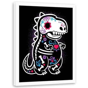 Plakat w ramie białej FEEBY Dinozaur la santa muerte, 50x70 cm - Feeby