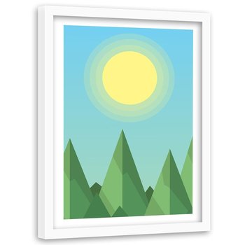 Plakat w ramie białej FEEBY Geometryczny krajPlakat leśny ze słońcem, 40x60 cm - Feeby