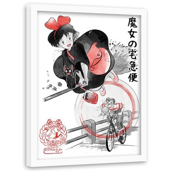 Plakat w ramie białej FEEBY Japońska czarownica z czarnym kotem, 40x60 cm - Feeby