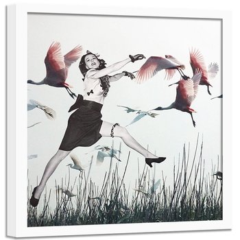 Plakat w ramie białej FEEBY Kobieta i gęsi, 80x80 cm - Feeby