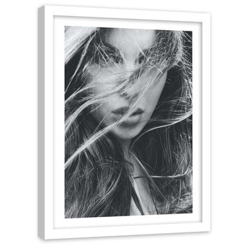 Plakat w ramie białej Feeby,  Kobieta włosy na wietrze 21x30 cm - Feeby