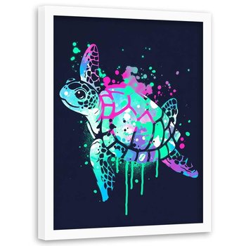 Plakat w ramie białej FEEBY Kolorowy żółw morski, 70x100 cm - Feeby