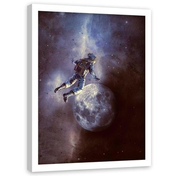 Plakat w ramie białej FEEBY Kosmonauta księżyc i gwiazdy, 40x60 cm - Feeby
