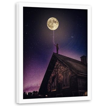 Plakat w ramie białej FEEBY Księżyc jako balonik, 40x60 cm - Feeby
