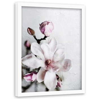 Plakat w ramie białej FEEBY Kwiat magnolii, 50x70 cm - Feeby