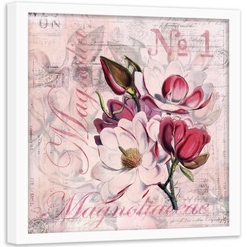 Plakat w ramie białej FEEBY Kwiaty magnolii 2, 80x80 cm - Feeby