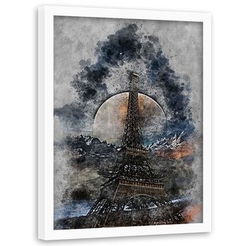 Plakat w ramie białej FEEBY Malowana wieża eiffla, 70x100 cm - Feeby