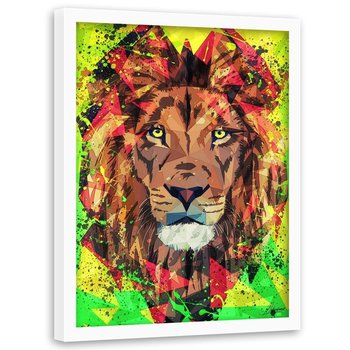 Plakat w ramie białej FEEBY Malowany lew, 50x70 cm - Feeby