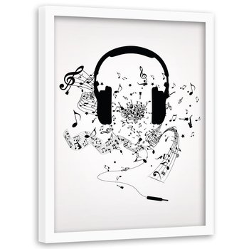 Plakat w ramie białej FEEBY Muzyczne słuchawki, 40x60 cm - Feeby