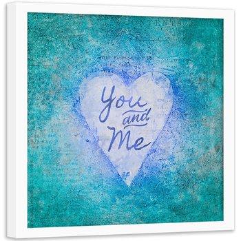 Plakat w ramie białej FEEBY Niebieskie serce i napis, 60x60 cm - Feeby