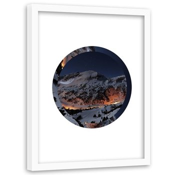 Plakat w ramie białej FEEBY Ośnieżone góry w kol, 40x60 cm - Feeby