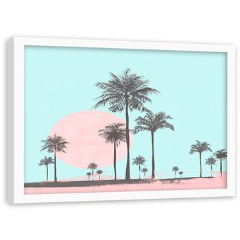Plakat w ramie białej FEEBY Palmy i słońce, 100x70 cm - Feeby