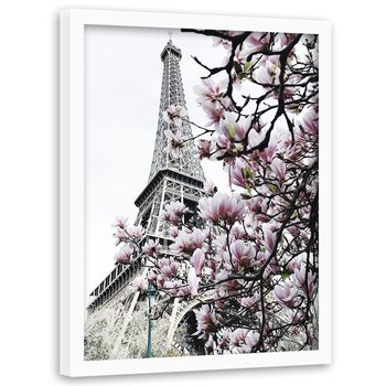 Plakat w ramie białej FEEBY Paryskie magnolie, 50x70 cm - Feeby