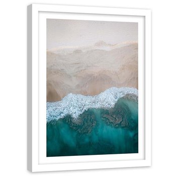 Plakat w ramie białej Feeby, Plaża morze brzeg widok z powietrza 50x70 cm - Feeby