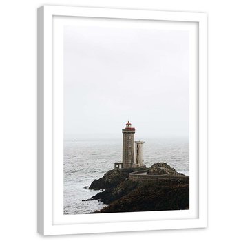 Plakat w ramie białej Feeby, Pochmurna pogoda nad morzem latarnia 50x70 cm - Feeby