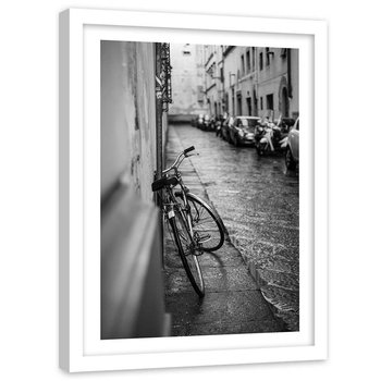 Plakat w ramie białej Feeby, Pusta uliczka rower 40x50 cm - Feeby