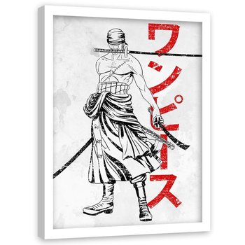 Plakat w ramie białej FEEBY Samurai z trzema mieczami, 50x70 cm - Feeby