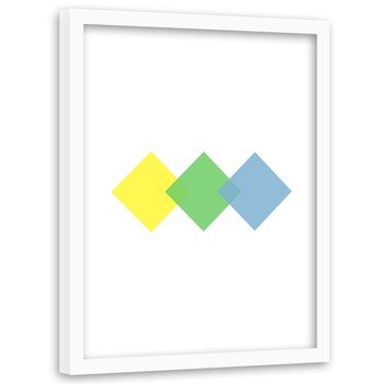 Plakat w ramie białej FEEBY Trzy kolorowe kwadraty, 60x90 cm - Feeby