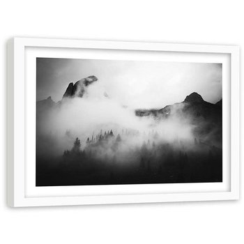 Plakat w ramie białej Feeby,  Wierzchołki gór w chmurach las 50x40 cm - Feeby