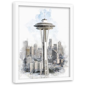 Plakat w ramie białej FEEBY Wieża Space Needle w Seattle, 50x70 cm - Feeby
